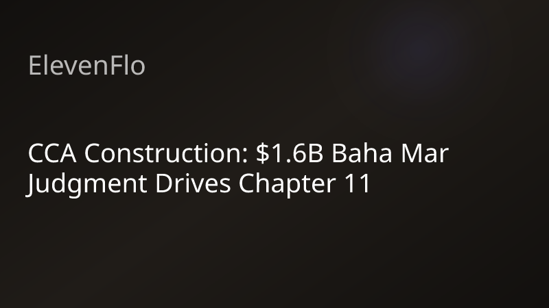 ElevenFlo blog post graphic for "CCA Construction: $1.6B Baha Mar Judgment Drives Chapter 11"
