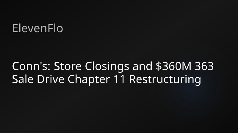 ElevenFlo blog post graphic for "Conn's: Store Closings and $360M 363 Sale Drive Chapter 11 Restructuring"
