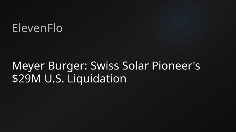 ElevenFlo blog post graphic for "Meyer Burger: Swiss Solar Pioneer's $29M U.S. Liquidation"