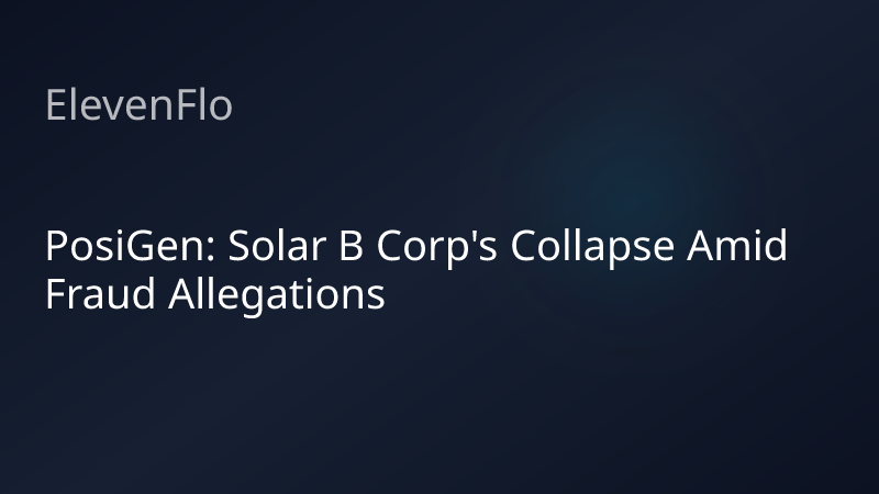 ElevenFlo blog post graphic for "PosiGen: Solar B Corp's Collapse Amid Fraud Allegations"