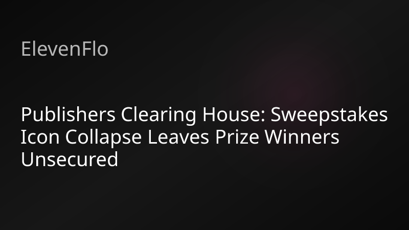 ElevenFlo blog post graphic for "Publishers Clearing House: Sweepstakes Icon Collapse Leaves Prize Winners Unsecured"