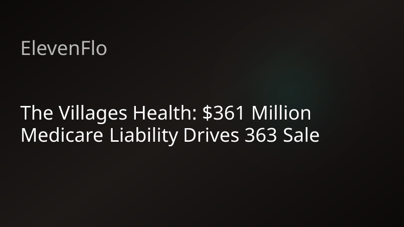 ElevenFlo blog post graphic for "The Villages Health: $361 Million Medicare Liability Drives 363 Sale"