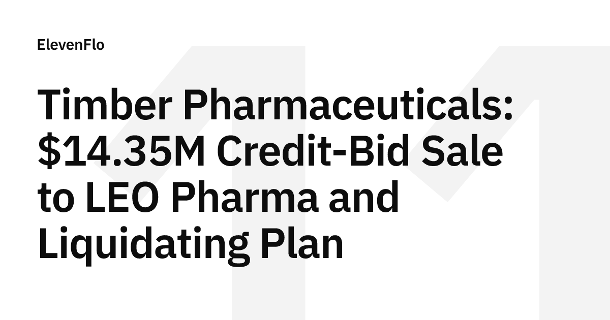 Timber Pharmaceuticals: $14.35M Credit-Bid Sale