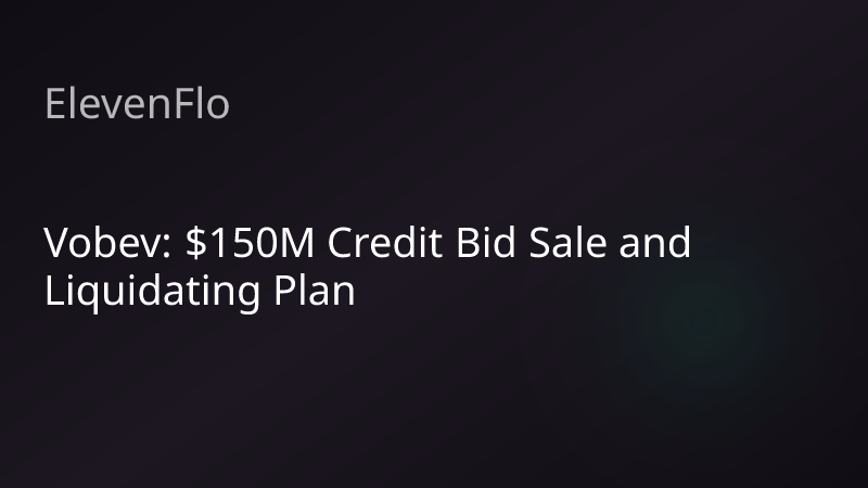 ElevenFlo blog post graphic for "Vobev: $150M Credit Bid Sale and Liquidating Plan"