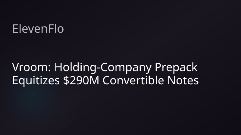 ElevenFlo blog post graphic for "Vroom: Holding-Company Prepack Equitizes $290M Convertible Notes"